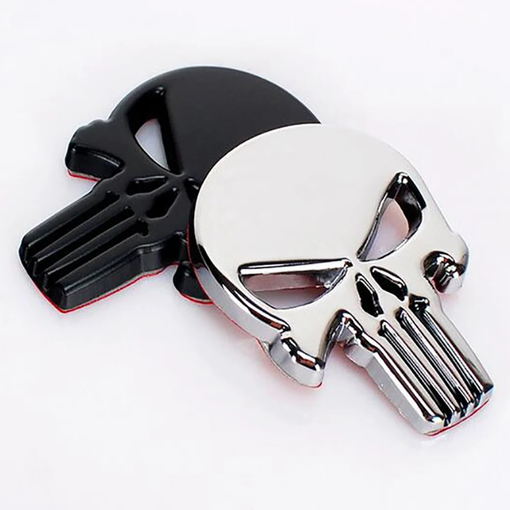 Motorcycle Auto Car Universal 3D Metal Emblem Badge Sticker Punisher Skull Decals Frame Body Decoration Sticker Tail Decal