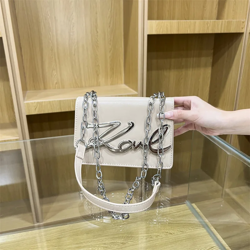 

New 2025 Ladies' Chain - Strap Small Square Bag with Lettering - Crossbody/Shoulder, Fashion - Forward & Elegant