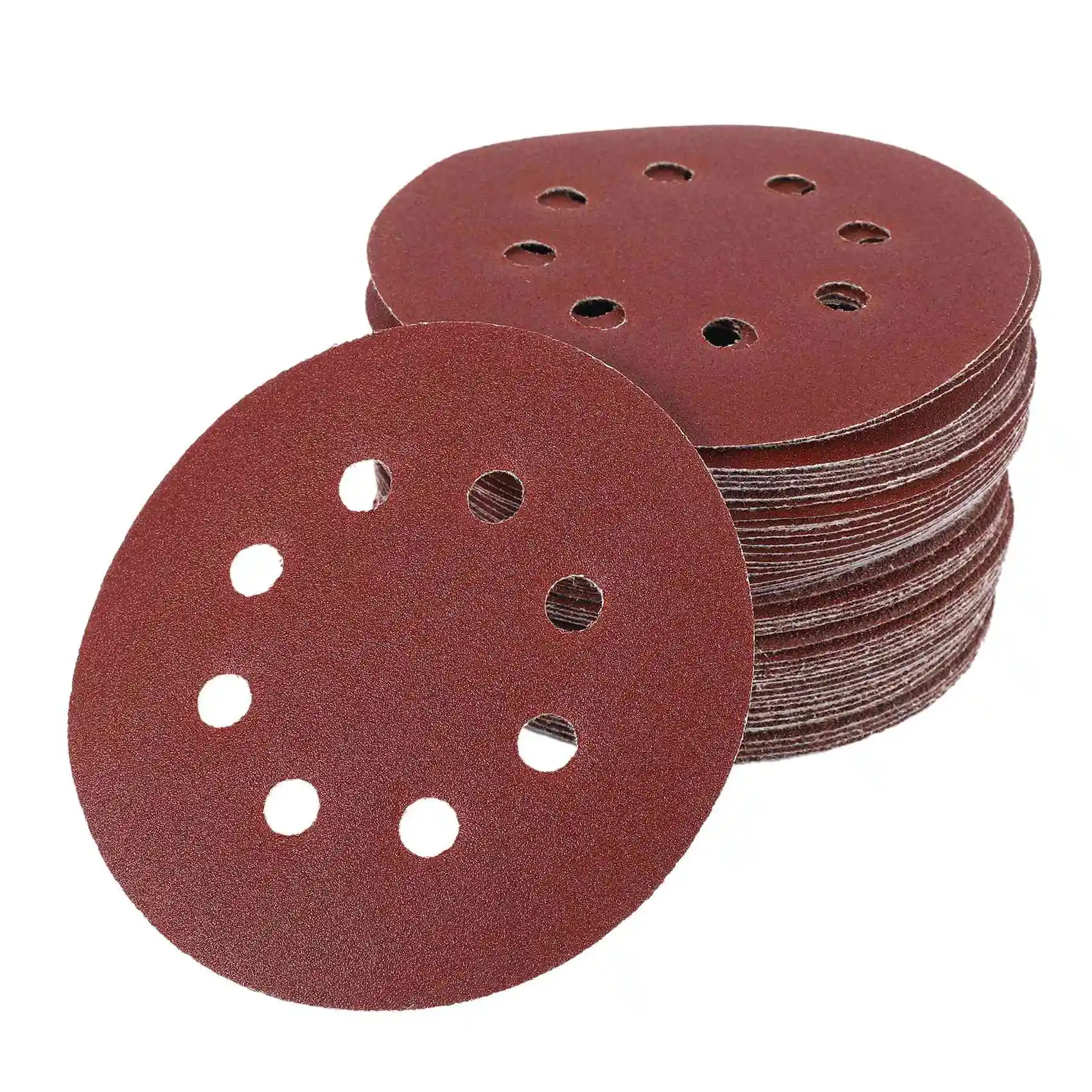 【2026 TOP Global】50Pcs 5 Inch 125Mm Round Sandpaper Eight Hole Disk Sand Sheets Grit 40/60/80/120/240 Hook And Loop Sanding Disc