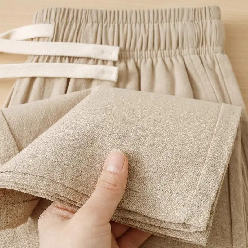 

Модные льняные брюки из смесового хлопка свободного кроя с прямыми штанинами, с высокой талией, повседневные, для мужчин, дышащие, для лета и весны