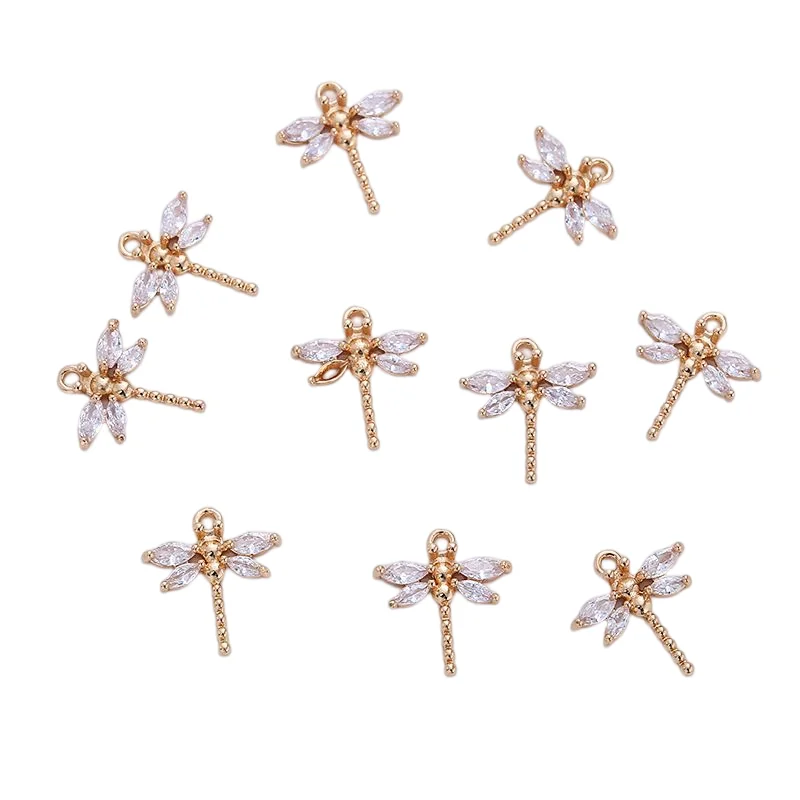 6Pcs KC Gold Plated Zircon Dragonfly Charms Animal Insect Pendants For DIY Jewelry Making Earrings Necklace Handmade Accessories