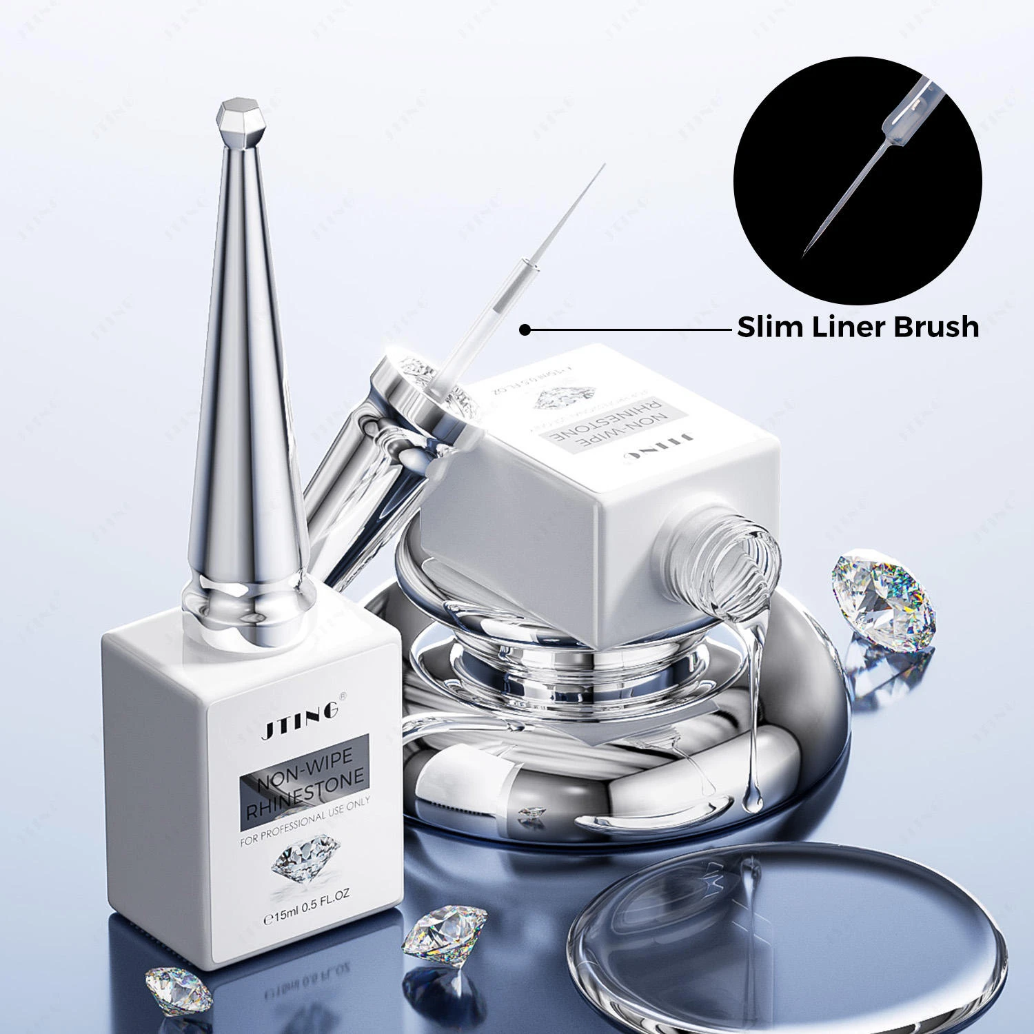 JTING 1個 3Dネイルアート ノンワイプ ラインストーンジェル 15ml クリアジェルポリッシュ ネイルサロン プロ用製品