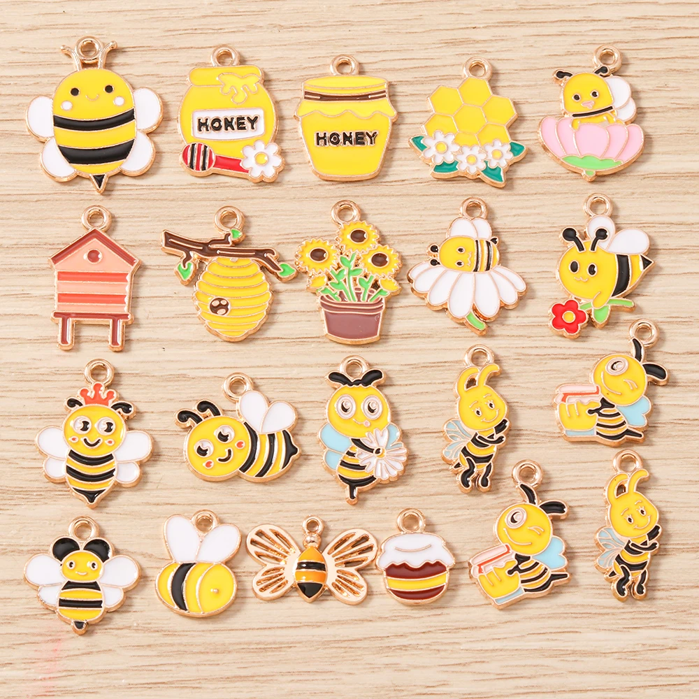 Tusember 20pcs Enamel Cartoon Bee Pendants Cute Honey Bee Charms for Necklaces Earrings Bracelets Jewelry Making Craft - view 3