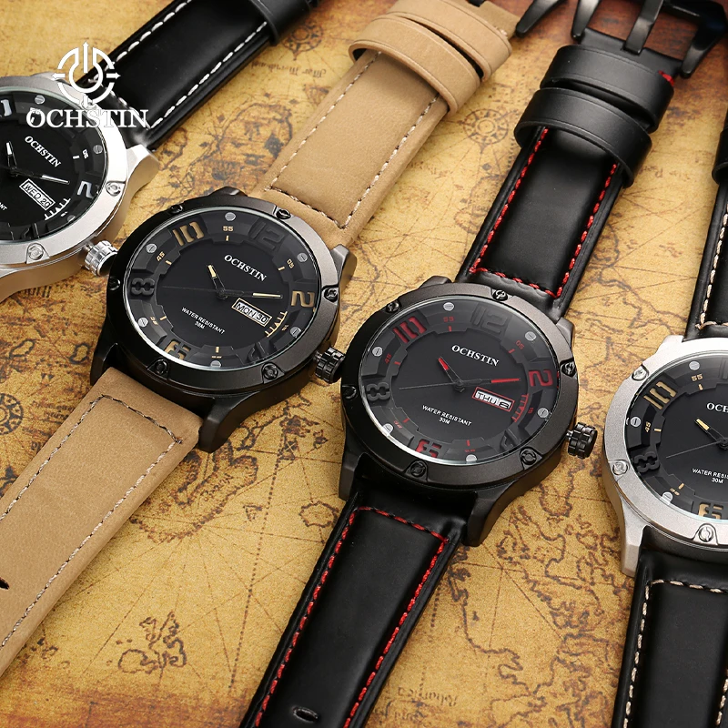 

Часы мужские Кварцевые водонепроницаемые с кожаным ремешком, с отображением даты недели