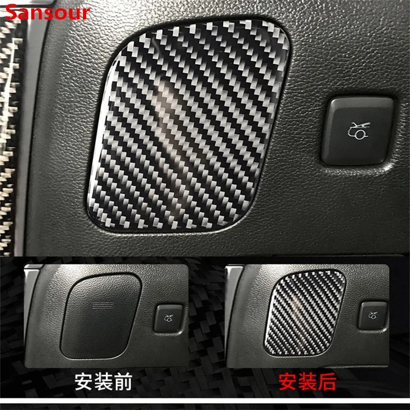 Sansour Carbon Fiber driver position's storage box sticker for Ford Mustang Car-Styling 2015 2016 17 18 19 Auto Accessories