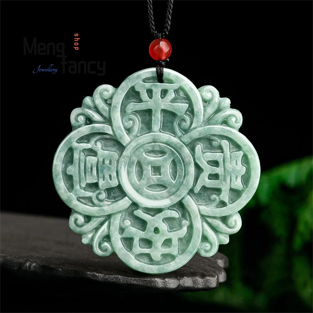 Genuine Natural A-goods Jadeite Peaceful and Prosperous Plaque Jade Pendant Exquisite Handicraft Mascots Fashion Luxury Jewelry