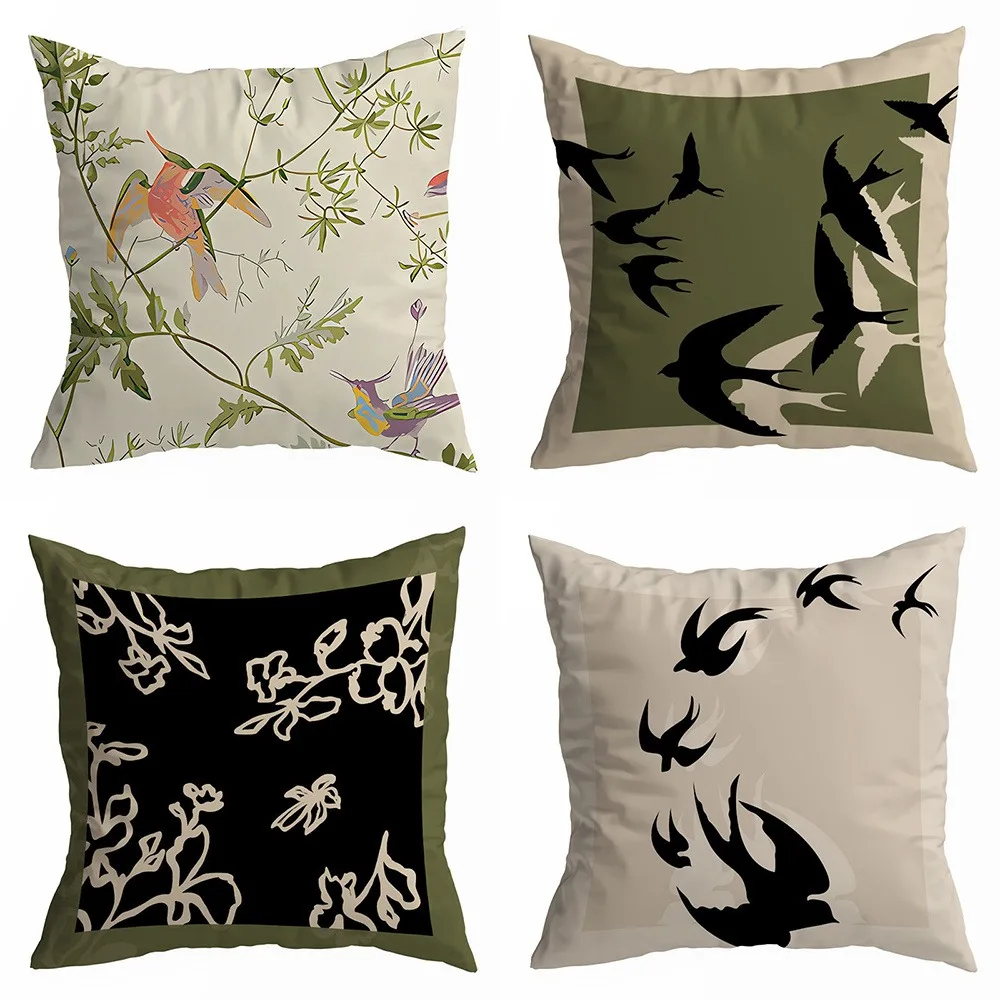 Spring Tree Branch Swallow Print Home Decor Pillowcase Bedroom Living Room Sofa Decoration  Cushion Cover with Zipper