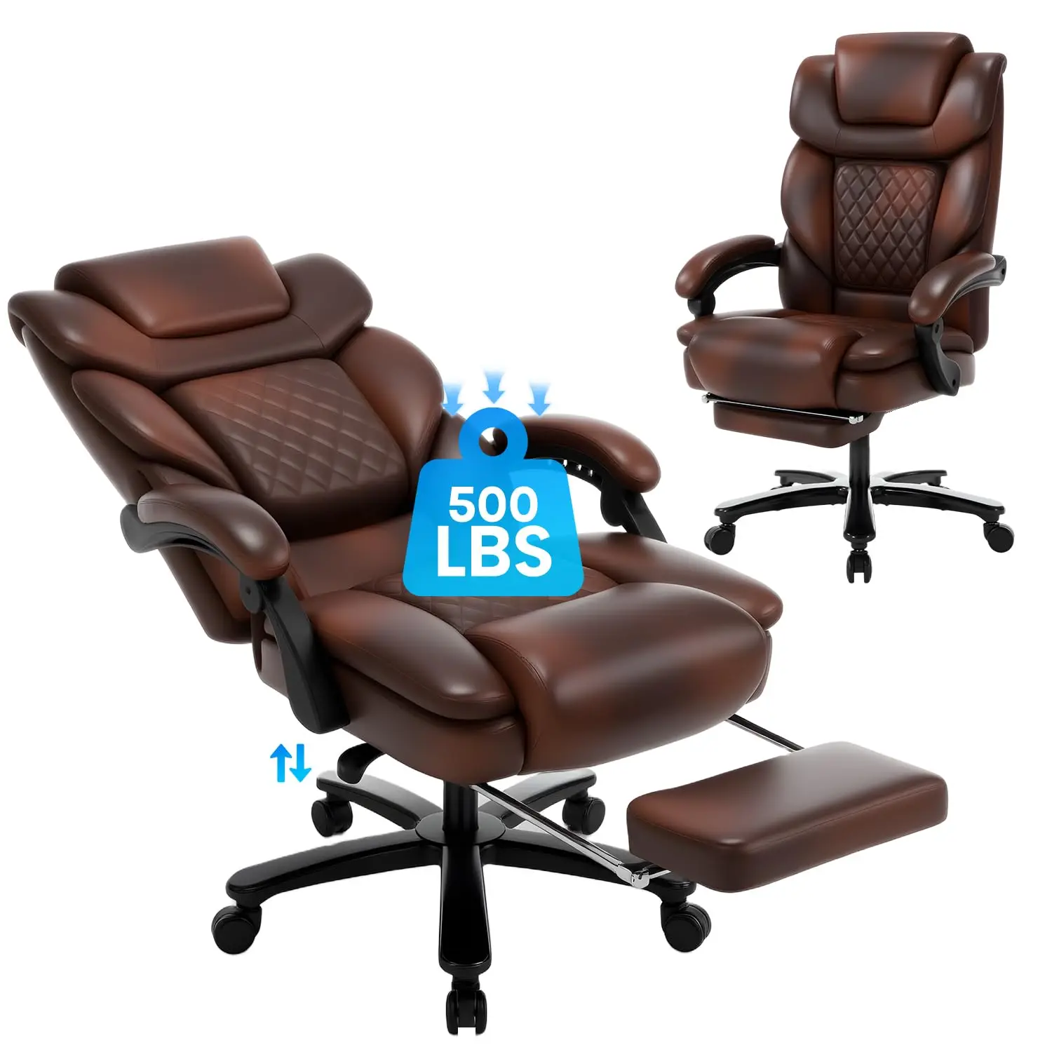 

Heavy Duty Leather Office Chair with Footrest, Wide Seat Big Tall Reclining Office Desk Chair for 500lbs Heavy, Customized
