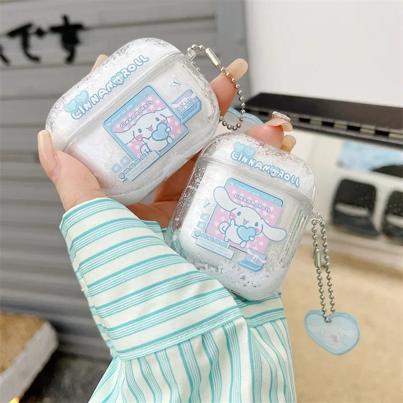 Rosa Sanrioed Kawaii Cartoon Quicksand paillettes Airpods Case My Melody Cinnamoroll Kuromi KITTY Anime Glitter Girl Style Case Gift