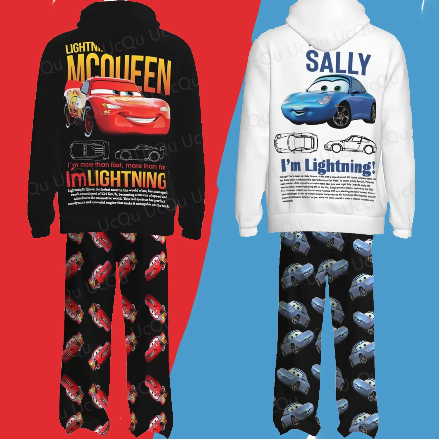 2025 The Cars Lightning McQueen&SALLY Autumn and winterHoodie With Pajama pants Oversized Suit For Adult/Kids Couple Outfits