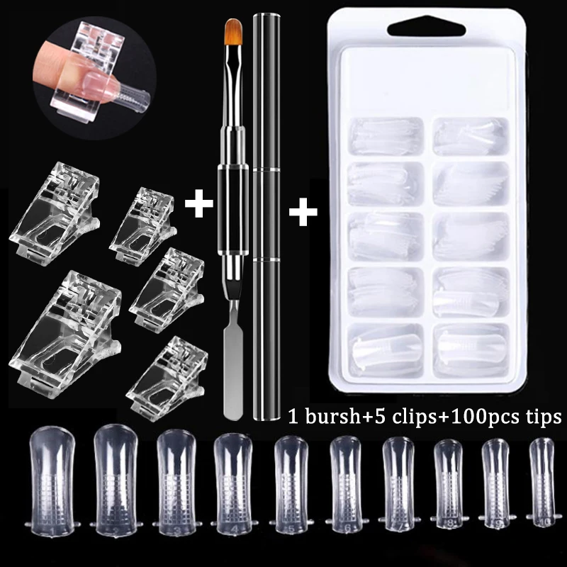 Nail Tips Tool Kit Voor Quick Building Volledige Cover Extension Gel Vervormbaarheid Valse Nail Tips Met Plastic Klemmen Manicure Gereedschap