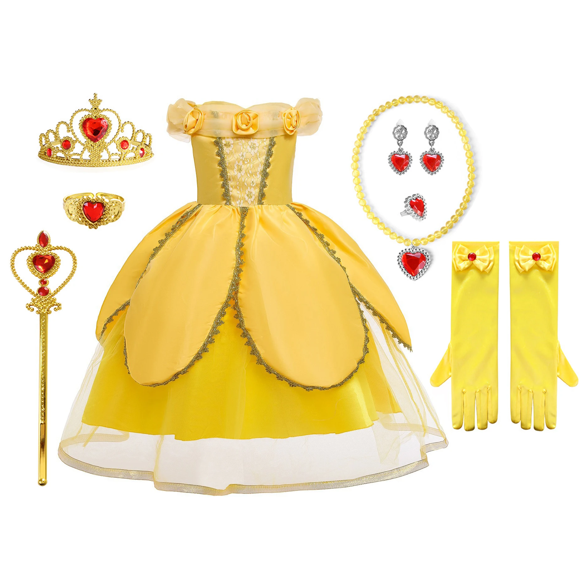 Itibanfuku Toddler Little Girls Movie Beauty and the Beast Princess Bella Yellow Cosplay Halloween Dress