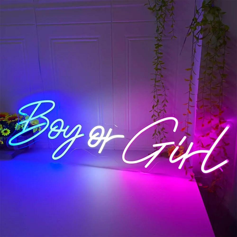 Large LED Light 76cm Boy or Girl Neon Sign for Gender Reveal Baby Birthday Party Decor Bedroom Festive Lights