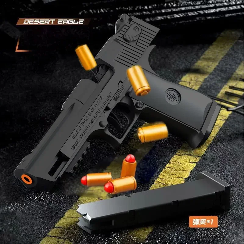 Desert Eagle Automatic continuo Fire Pistol Shell Ejection Black Gun vuoto Hanging Soft Bullet Launcher Toy Gun Gift