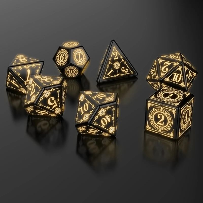 7Pcs Glowing Polyhedral Dices with Charging Box Rechargeable LED Warm Light Electronic Dices for Role Playing Table Game