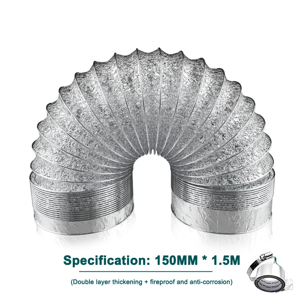 Flexible Vent Hose Exhaust Hose Silver Extendable Exhaust Pipe For Home Exhaust Pipe 1.5m Length 150mm Diameter