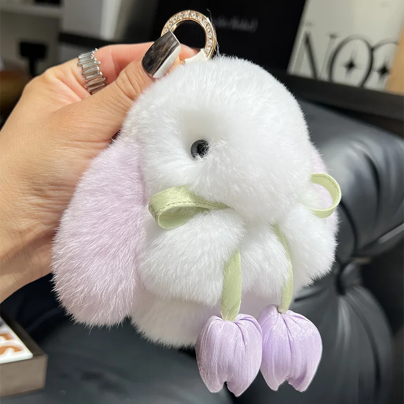 

11CM Fur Keychain Rabbit Fluffy Rabbit Bunny Bag Charms Soft Cute Rabbit Toy Key Chain Bag Decoration Accessories Gift For Girls