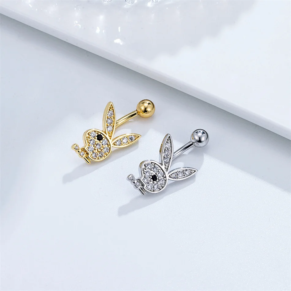 Animal Rabbit Belly Button Ring 14G Piercing Women Jewelry 8mm 10mm 12mm Titanium Curved Barbell Sexy Summer Navel Accessoreis