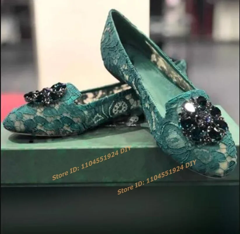 

Mesh Lace Gem Flowers Flats Shallow Breathable Ballet Shoes Women Slip On Crystal Hollow Out Soft Bottom Casual Walking Footwear
