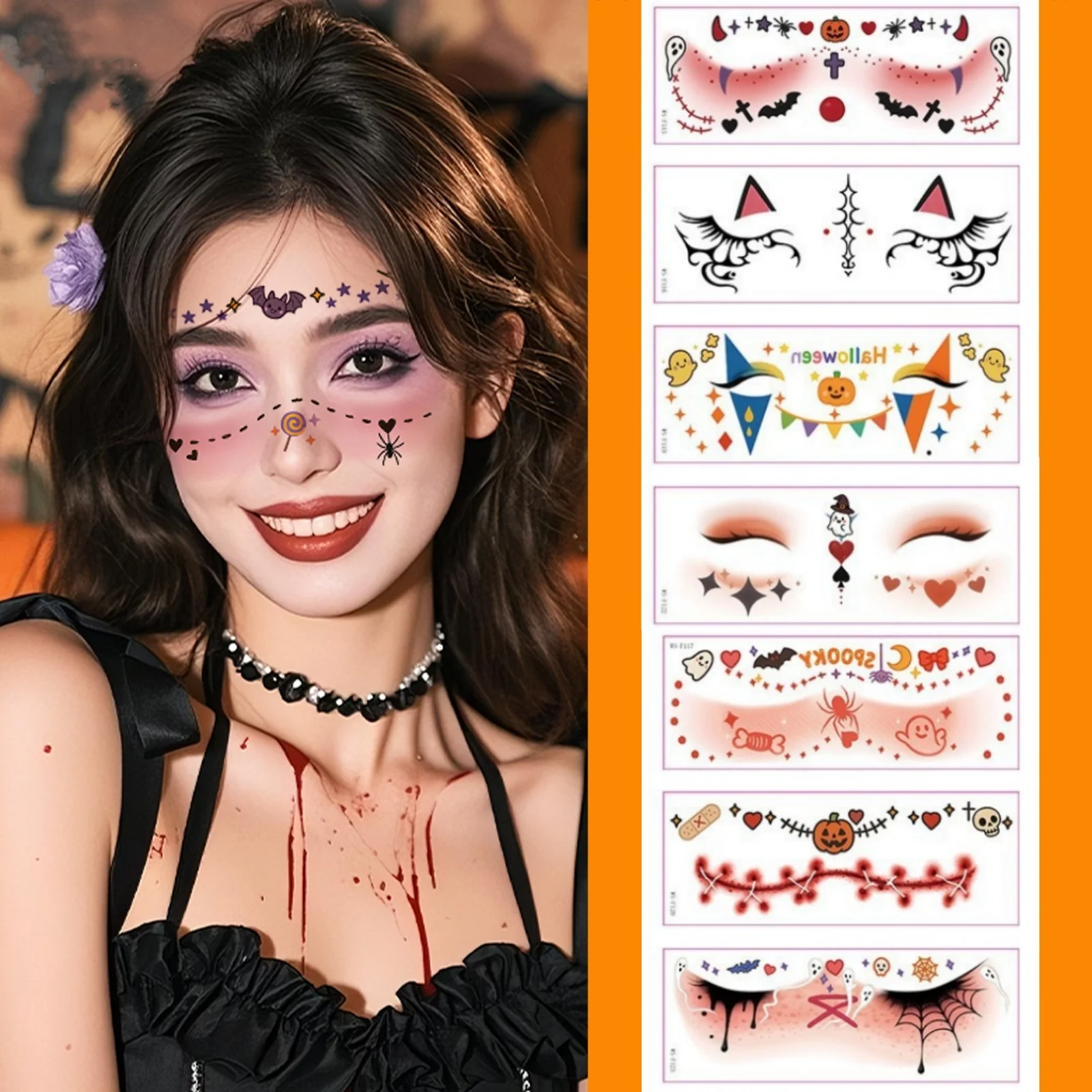 

12pcs Halloween Eye Tattoo Stickers Spider Web Ghost Pumpkin Bat Pattern Stickers for Festival Party Face Eye Makeup