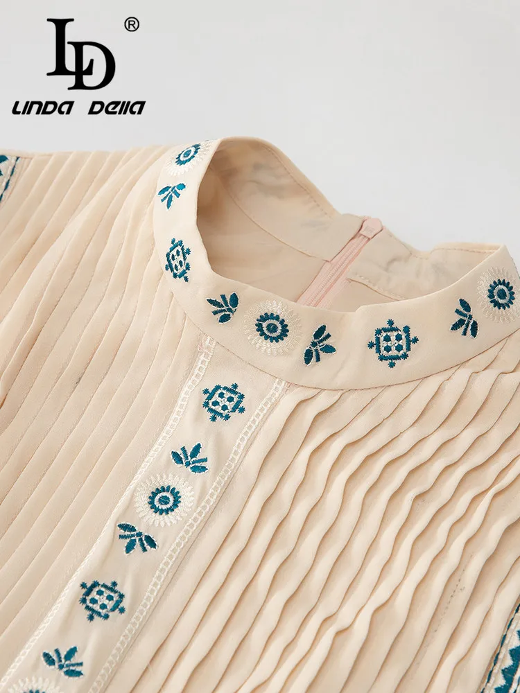 Ld linda della-فستان طويل للنساء ، فستان غير رسمي برقبة مستديرة ، طباعة مخططة ، خصر عالي ، سبليت ، أفضل للسفر ، نمط جديد ، خريف