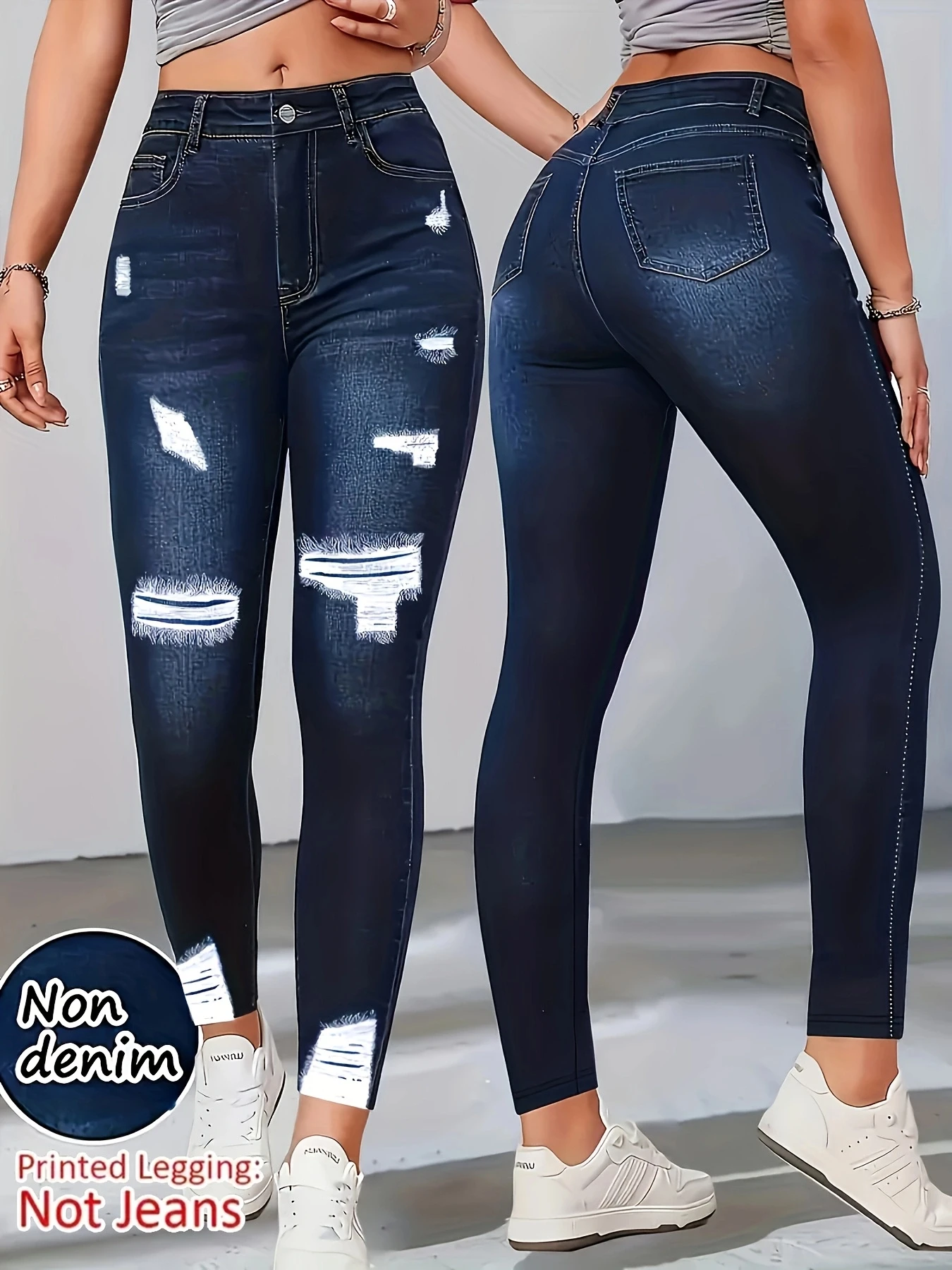 【Non-Denim】Women's Faux Denim Print Leggings, Sports Casual Skinny Pants, Thin Soft Skin-Friendly Yoga Pants, All-Season Long Pa