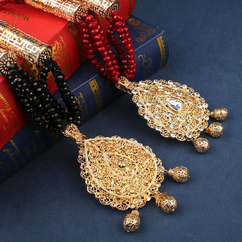 Algeria Wedding Jewelry Set Gold Plated Pendant Black Red Bead Necklace Women Earrings Bridal Gift Free Shipping Items Women