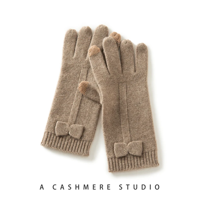 Winter High-Quality 100% Cashmere Touch Screen Gloves Women Soft Warm Stretch Knit Mittens Full Finger Guantes Female Mittens