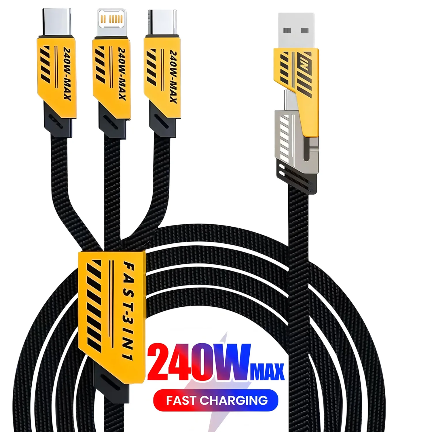 3 in 1 USB Charge Cable 6A 240W for Huawei/Honor Portable Micro USB TypeC Cable Charging Cable For iPhone 15 Samsung