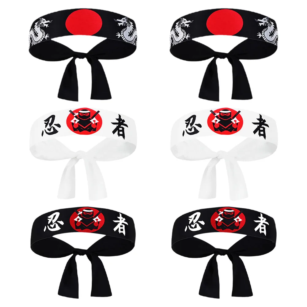 6 szt. Japońskie opaski ninja hachimaki samurajskie opaski sushi chef bandana karate szeroka opaska do włosów dla mężczyzn kobiet na imprezy anime