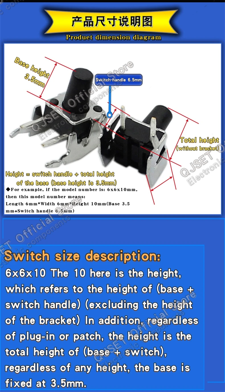 70/100 stücke 6*6 Schalter Taktile Druckschalter Kit Höhe: 4,3 5-13 MM DIP 4pin SMD Micro Schalter 6x6 Druckschalter Für Arduino – Detail 20