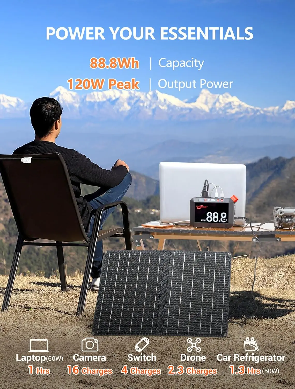 Solar Generator 88.8Wh Portable Power Station with Solar Panel Included, Lithium Ion Battery Power Bank with AC USB Output