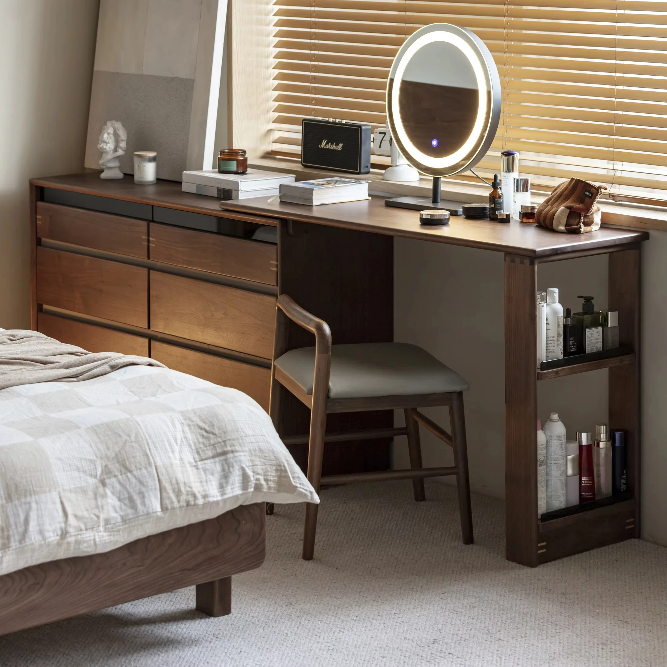 

#Factory Direct Supply Dressing Table Integrated Chest of Drawers Makeup Table Bedroom Black Walnut Wood Bedside Storage Cabinet