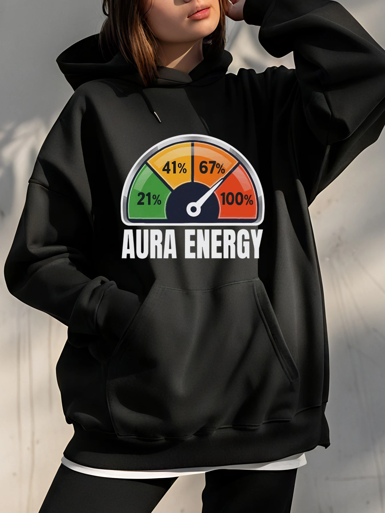 Aura Energy Gauge Print Hoodie With Colorful Meter Design For Casual Wear In Urban Settings