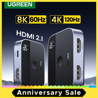 UGREEN HDMI Splitter 8K 60Hz 4K 120Hz 2 in 1 out for TV Xiaomi Xbox SeriesX PS5/4 HDMI Cable Monitor Projector HDMI 2.1 Switcher