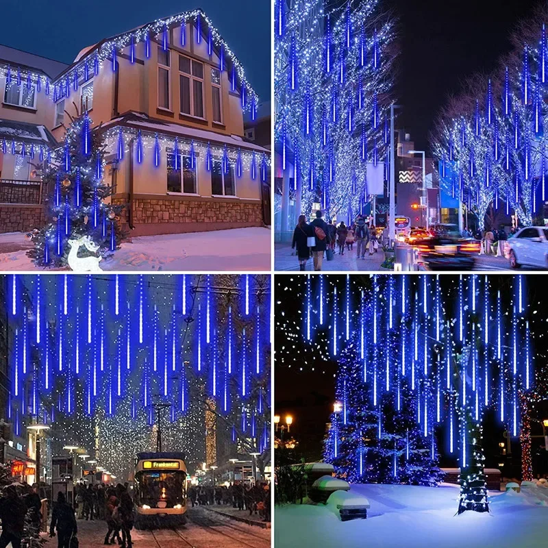 LED Meteor Shower String Lights US Plug/EU Plug Outdoor Lighting 8Tubes Lights Street Decoration Fairy Garland Wedding Christmas