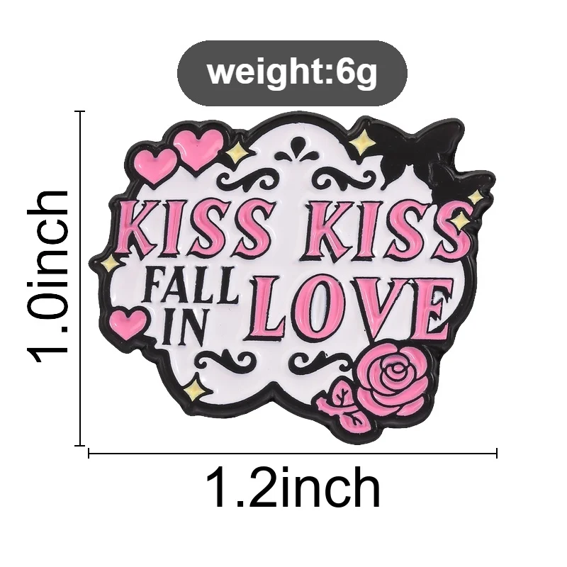 Pink Rose Heart Badges Kiss Kiss Fall In Love Enamel Pin Romantic Love Brooch Y2K Gothic Accessories for Couples Lover