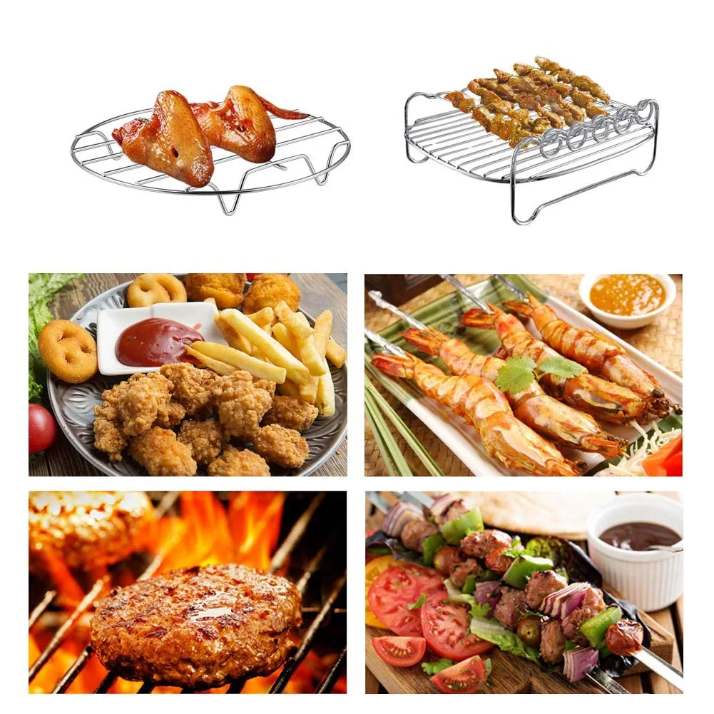 2 pçs acessórios fritadeira de ar rack de ar conjunto multi-purpose dupla camada rack com espeto para xl power airfryer philips