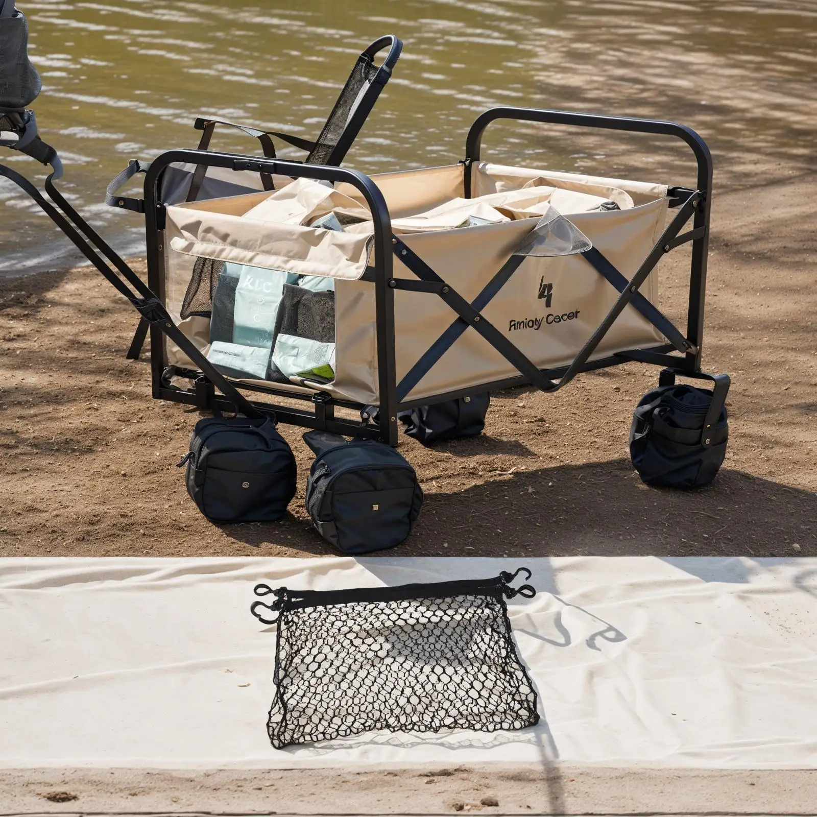 

Camping Storage 1x Folding Wagon Net Beach Cart Black Folding Trolley Cart Garden Cart Hiking Parts Nylon High-quality Practical