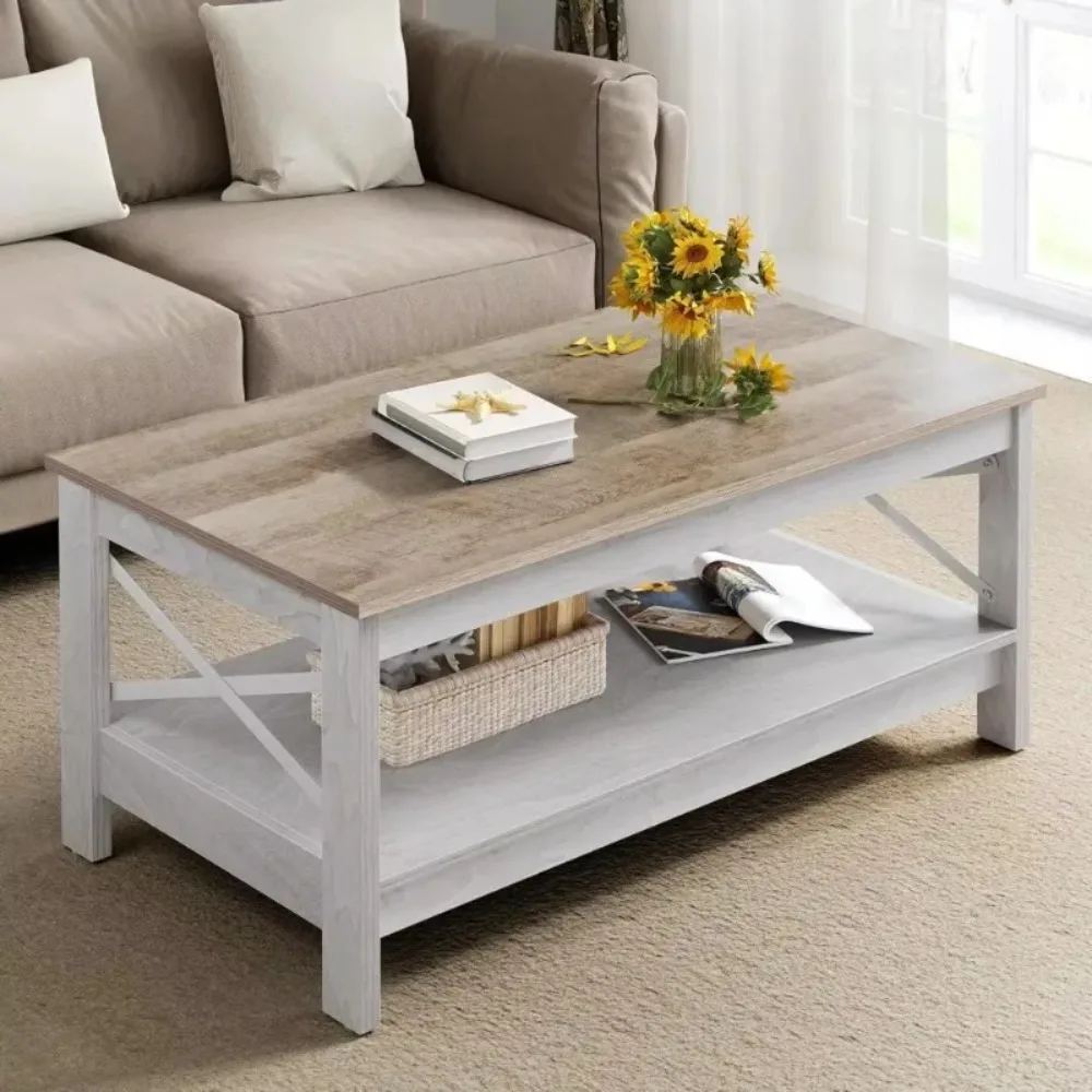 

Coffee Table, Coffee Tables with Storage, 2-Tier Center Tables for Living Room Wood Table Accent Cocktail with Sturdy Frame