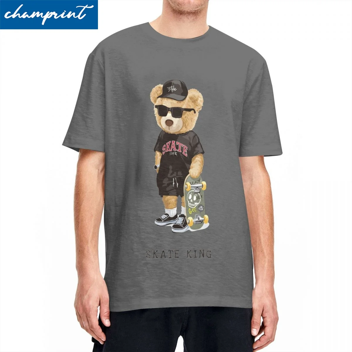 Novelty Adorable Teddy Bear Street Skateboard Tshirt Men Round Neck Short Sleeve Clothing Cotton Summer Tops Shirts