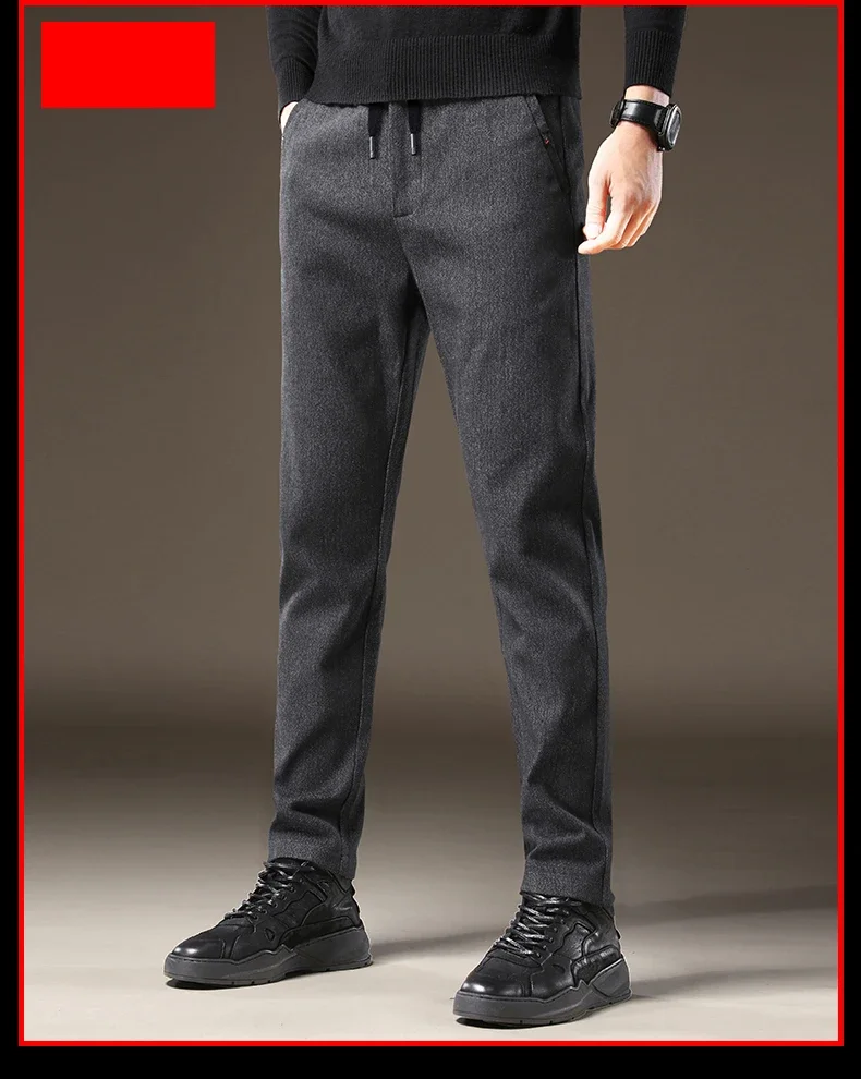 Hochwertige Herren-Herbst-Winter-Hose, Business-Stretch, Dick, Slim Fit, Arbeitshose mit Elastischem Bund, Gebürstet, Schwarz, Grau, Casual-Hose für Männer – Detail 10