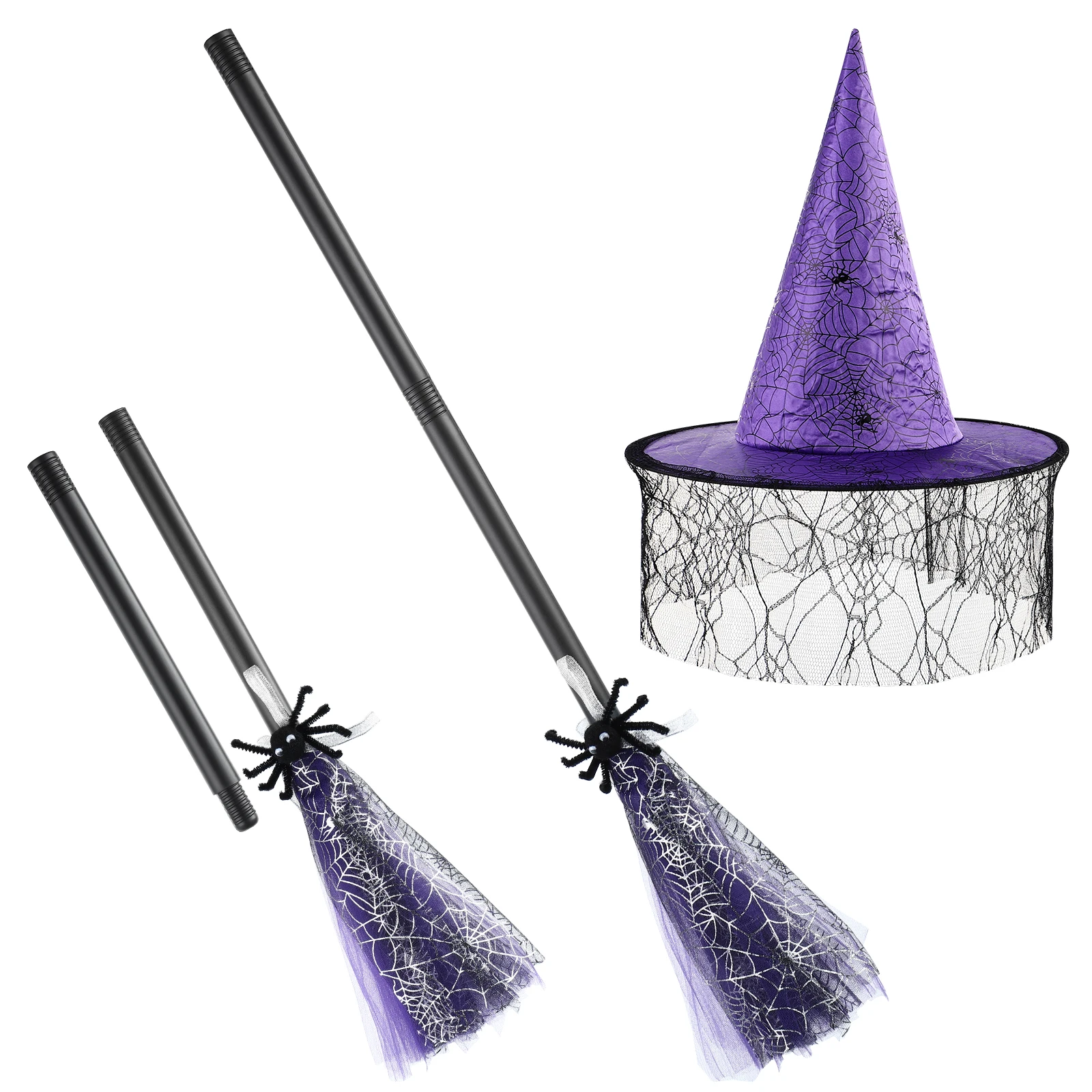 1 Set Halloween Witch Broomstick Witch Hat Party Decoration Props Witch Broom Decor Cosplay Supply Witch Party Cosplay Accessory