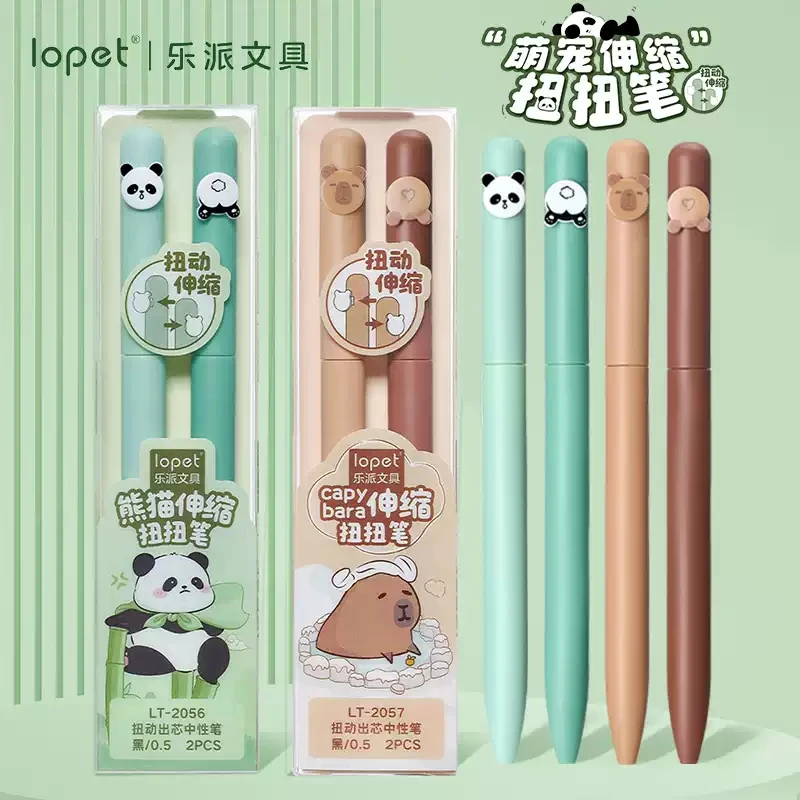 2Pc/Set Cute Gel Pen Cartoon Panda Rotate Out The Core 0.5MM Black Pen Core Speed Drying Signature Pen Student Exam Writing Pen
