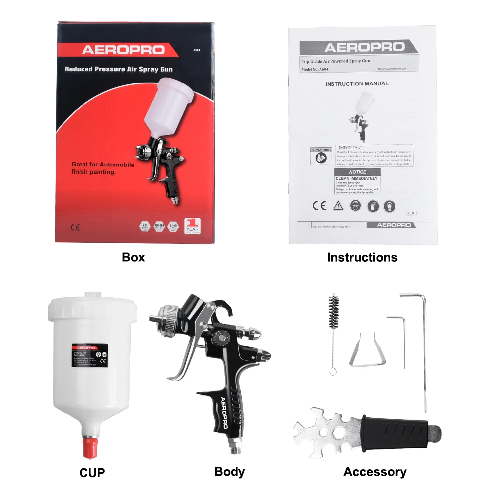 AEROPRO Professional 1.3mm HVLP Gravity Feed Spray Gun Ldeal For Precise High Quality Water-Based Car Furniture Wall Painting