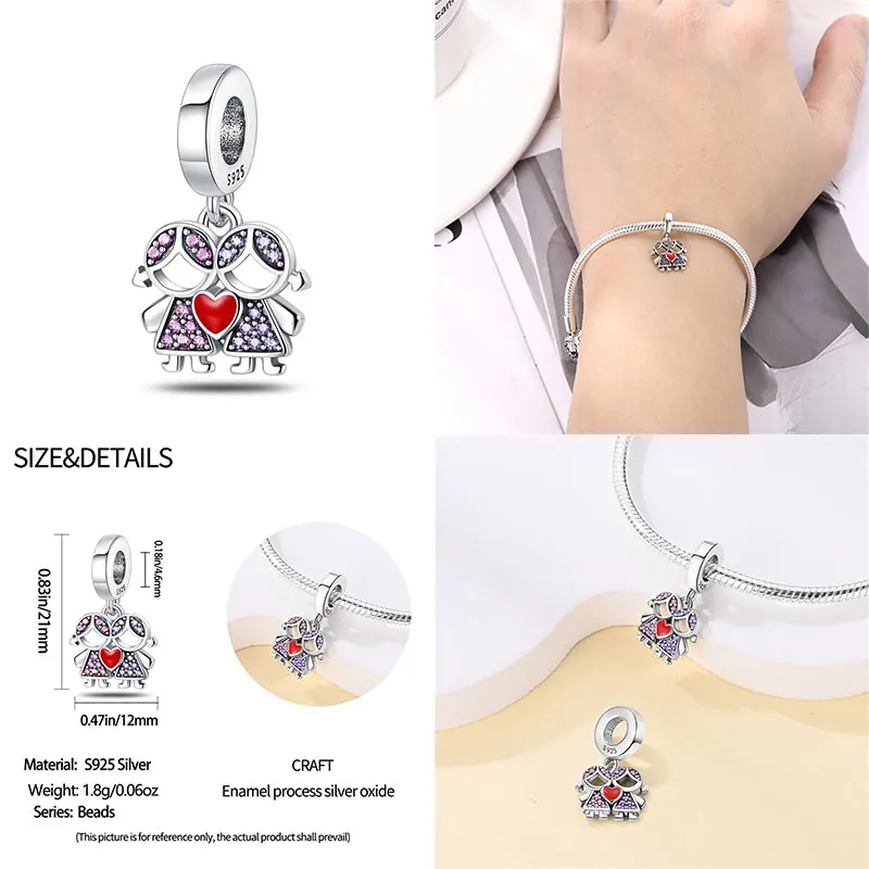 Fit Charms For Pandora Original Bracelets And 3mm Bracelets DIY Sweetheart Sister 100% 925 Silver Jewelry Making For Women Gift