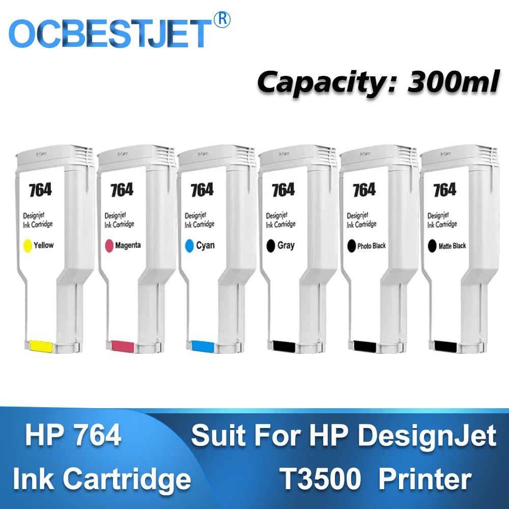 

OCBESTJET HP 764 Compatible Ink Cartridges For HP DesignJet T3500 Full with Dye Ink With Stable Chip