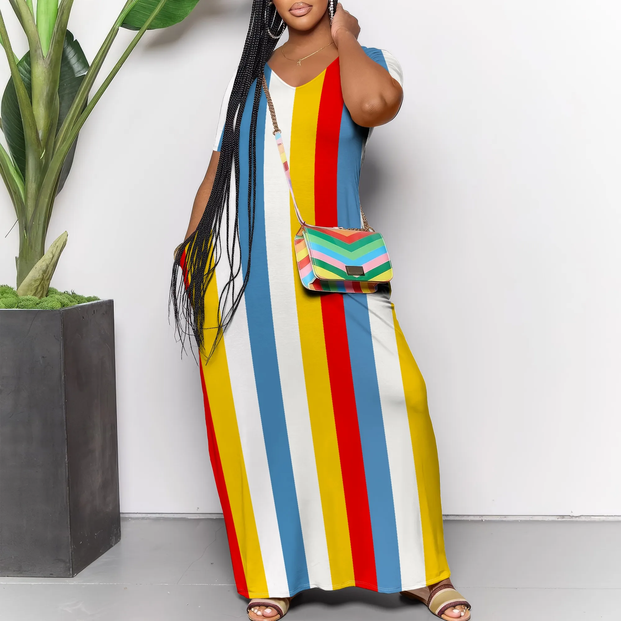 

Women's Geometric Maxi Dress Flowy Loose Fit Modern Casual Outdoor