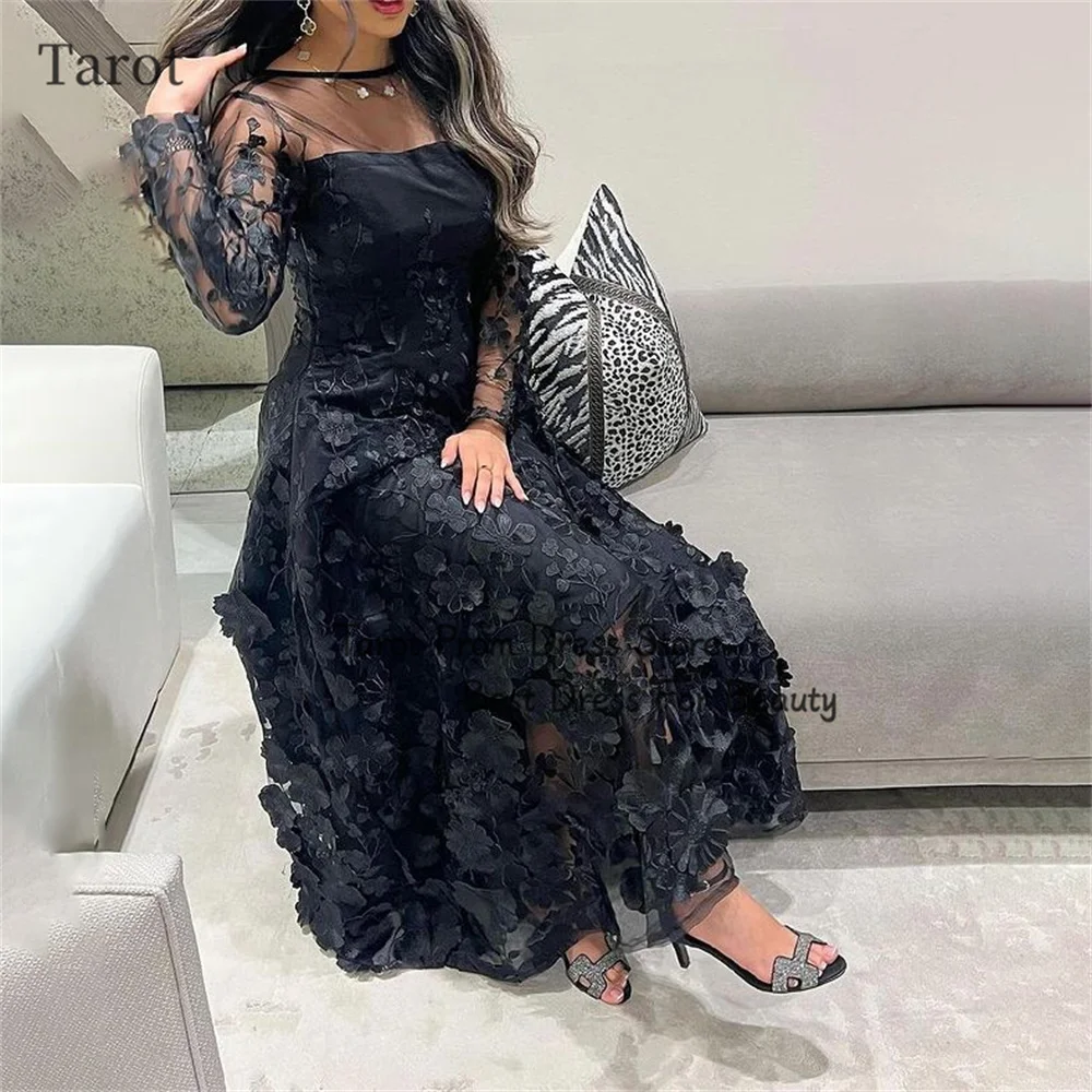 Tarot Gorgeous Lace Cocktail Dresses Boat Neck A Line Flowers Birthday Party Gowns Floor Length Saudi Women Evening Gown