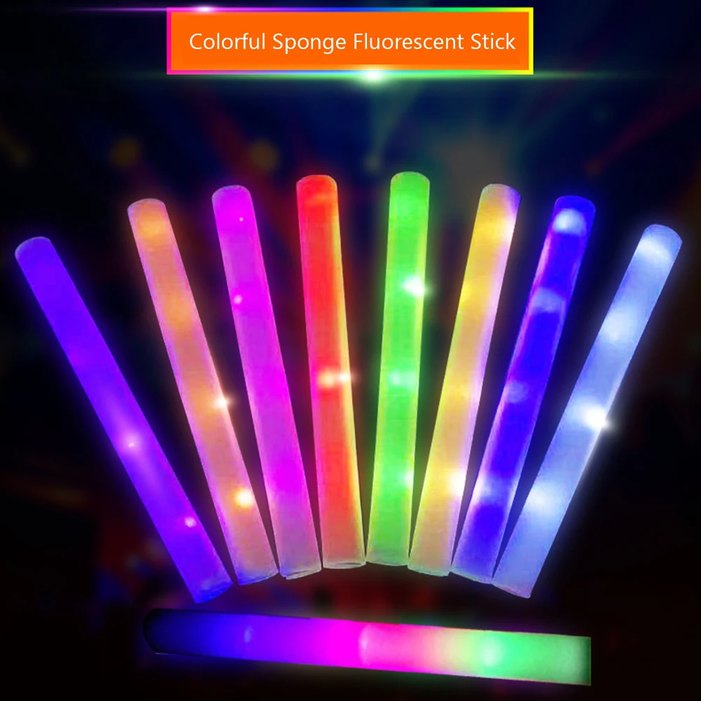 9PCS LED Glow Sticks Sponge Fluorescent Stick Glow In The Dark Built-in Button Battery Party Wedding Festival Supplies